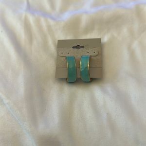 Teal and gold half hoop earrings (thick)